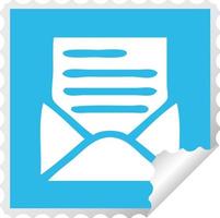 fyrkantig peeling klistermärke tecknad brev och kuvert vektor