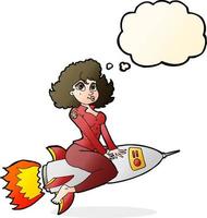 Cartoon-Armee-Pin-up-Girl mit Rakete und Gedankenblase vektor