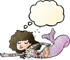 tecknad serie sjöjungfru med tatueringar med trodde bubbla vektor