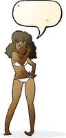 tecknad serie Söt kvinna i bikini med Tal bubbla vektor