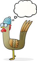 freehand dragen trodde bubbla tecknad serie kyckling bär glasögon och hatt vektor