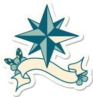 Aufkleber im Tattoo-Stil mit Banner eines Sterns vektor