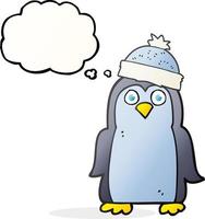 Freihändig gezeichneter Gedankenblasen-Cartoon-Pinguin vektor