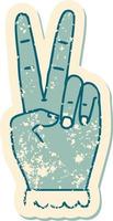 Grunge-Aufkleber eines Friedenssymbols mit zwei Fingern vektor