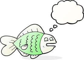 Freihändig gezeichneter lustiger Fisch der Gedankenblasenkarikatur vektor