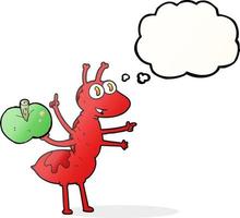 freehand dragen trodde bubbla tecknad serie myra med äpple vektor