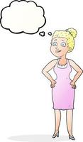 freihändig gezeichnete Gedankenblase Cartoon Frau mit Kleid vektor