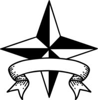 traditionell svart linjearbete tatuering med baner av en stjärna symbol vektor