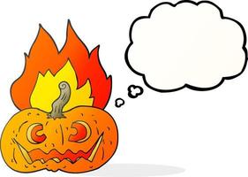 Freihändig gezeichnete Gedankenblase Cartoon flammender Halloween-Kürbis vektor