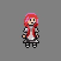 pixel art weiblicher ritter mit roten haaren verwenden eisenrüstungsvektor vektor