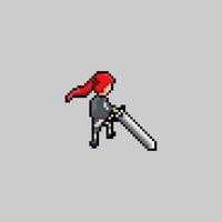Pixelkunststil, alter Videospielstil, Retro-Stil 18-Bit-Schwertkämpferin mit Einhandschwertvektor vektor
