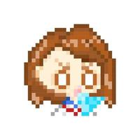 Pixel-Art-Stil, alter Videospielstil, Retro-Stil 18-Bit-niedliches Chibi-Schulmädchen schockiert erstickendes Emote für Twitch- oder Discord-Vektor vektor