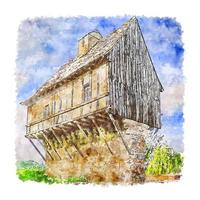 perigueux frankreich aquarellskizze handgezeichnete illustration vektor