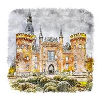 moyland castle frankreich aquarellskizze handgezeichnete illustration vektor