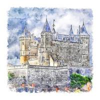 schloss deutschland aquarell skizze handgezeichnete illustration vektor