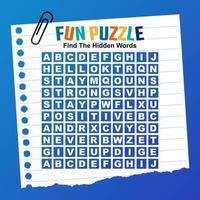 Puzzle finden Sie die versteckten Wörter, Puzzle-Kreuzwörter-Vektorillustration, lustige Spiele vektor