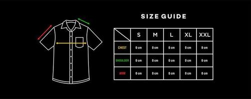 kort ärm skjorta storlek Diagram mall vektor. infographic tabell av storlek guide män skjorta med krage och knapp vektor