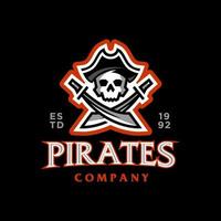 pirater esport logotyp. pirat skalle med hatt och korsning svärd sjöman emblem logotyp design illustration i trendig linje gaming maskot stil vektor