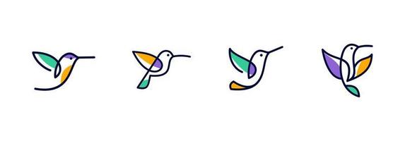 abstrakt färgrik kolibri vektor linje konst, colibri vägg konst design, minimal fågel linje logotyp ikon illustration isolerat på vit bakgrund