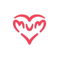 Ich liebe Mama-Logo, Mama-Briefe mit abstraktem Herzband aus Pinselstrich, Icon-Design. Abbildung isoliert auf weißem Hintergrund. Liebes-Mama-Konzept. schönen Muttertag vektor