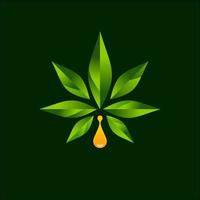 Cannabis Marihuana Hanf Blatt Farm Anbau Logo Design Symbol Vektorvorlage. Cannabis-Marihuana-Blatt mit Öltropfen-Logo-Design-Ikone im geometrischen Stil, medizinisches Kräuterblatt-Markenlogo-Design vektor