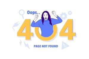 Illustrationen wütende Frau für oops 404 Fehler Designkonzept Landing Page vektor