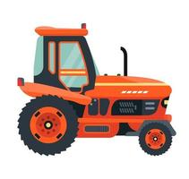 Orangefarbener Traktor isoliert. Symbol. Fahrzeug, das in der Landwirtschaft und in der Landwirtschaft verwendet wird. Feldarbeit. schwere Maschinerie. flache vektorillustration. vektor