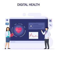 digital hälsa begrepp. läkare utseende på de patientens elektronisk Diagram på de elektronisk prylar. hälsa vård begrepp. vektor