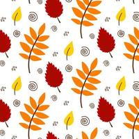 vektor handritad höstlöv seamless mönster på vit bakgrund. dekorativa doodle löv. tecknad klotterbladsikon för bröllopsdesign, inslagning, textilier, kläder, utsmyckade och gratulationskort