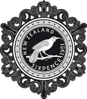 Neuseeland-Münze 6 Pence mit Vogel, handgefertigter Vektor