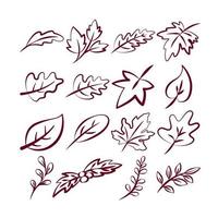 Lineart aus verschiedenen Zweigen und Blättern. isoliert auf weißem Hintergrund. Elemente für den Herbstbedarf vektor