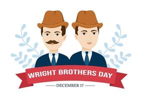 wright brothers day am 17. dezember vorlage handgezeichnete karikaturillustration des ersten erfolgreichen fluges in einem mechanisch angetriebenen flugzeug vektor