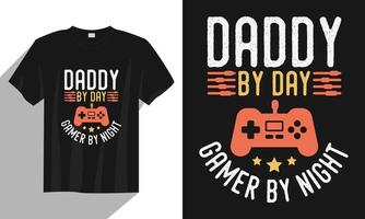 Papa bei Tag Gamer bei Nacht Gaming-T-Shirt-Design, Gaming-Gamer-T-Shirt-Design, Vintage-Gaming-T-Shirt-Design, Typografie-Gaming-T-Shirt-Design, Retro-Gaming-Gamer-T-Shirt-Design vektor