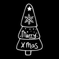 jul doodle träd. vektor illustration handritade av liner. den enkla granen för nytt år, mysig vinter, jul.