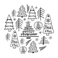 Weihnachtsbäume im Doodle-Stil, Weihnachtskarte vektor