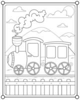 klassisk tåg med berg se lämplig för barn färg sida vektor illustration