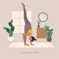 stehende Split-Yoga-Pose. junge Frau, die Yoga-Pose praktiziert. vektor