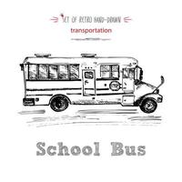 hand dragen skola buss symbol på vit bakgrund. med text skola buss. årgång bakgrund. Bra aning för svarta tavlan design vektor