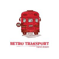 hand gezeichneter roter retro-bus lokalisiert auf weißem hintergrund. Oldtimer-LKW im Sketch-Stil. Kunstdesign für Poster, Flayer, Banner. Illustration vektor