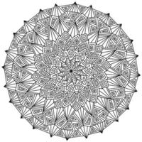 symmetrisk mandala med geometrisk element och triangel- kronblad, färg sida i de form av en cirkel med enkel linjär vävar vektor