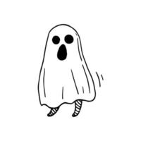 handgezeichneter Doodle-Geist mit Beinen. Vektor süßer Halloween-Geist. Gliederung.