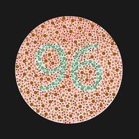 Ishihara-Test für Farbenblindheit. Farbenblindtest. grüne Nummer 96 für farbenblinde Menschen. Sehschwäche. Vektor-Illustration. vektor
