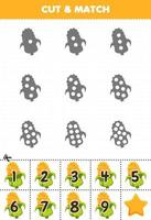 pedagogisk spel för barn räkna de prickar på varje silhuett och match dem med de korrekt numrerad majs grönsaker tryckbar kalkylblad vektor