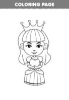 utbildning spel för barn färg sida av söt tecknad serie drottning prinsessa linje konst halloween tryckbar kalkylblad vektor