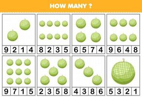 utbildning spel för barn räkning på vilket sätt många objekt i varje tabell av söt tecknad serie melon frukt tryckbar kalkylblad vektor
