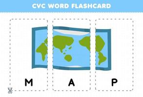 Lernspiel für Kinder, die Konsonant-Vokal-Konsonant-Wort mit niedlicher Cartoon-Kartenillustration zum Ausdrucken lernen vektor