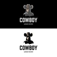 man bär cowboy hatt i mystisk silhuett för retro årgång öl bar och klubb logotyp design vektor