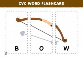 Lernspiel für Kinder, die Konsonant-Vokal-Konsonant-Wort mit niedlicher Cartoon-Bogenbogenschütze-Illustration zum Ausdrucken lernen vektor