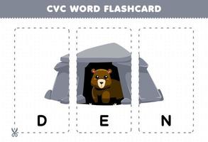 utbildning spel för barn inlärning konsonant vokal konsonant ord med söt tecknad serie håla illustration tryckbar Flash-kort vektor