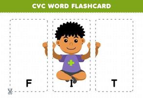Lernspiel für Kinder, die Konsonanten, Vokale, Konsonantenworte mit niedlichen Cartoon-Fit-Körper-Jungen-Illustrationen zum Ausdrucken lernen vektor